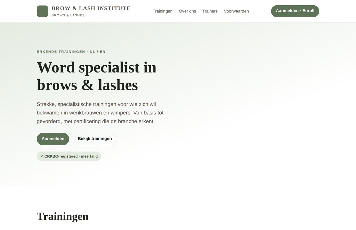 Schoolwebsite van Brow & Lash Institute