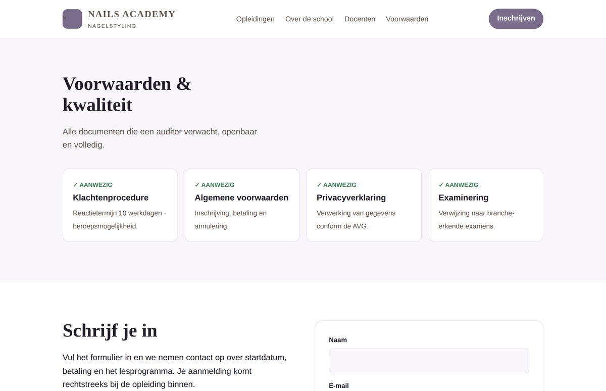 Voorwaardenpagina met klachtenprocedure